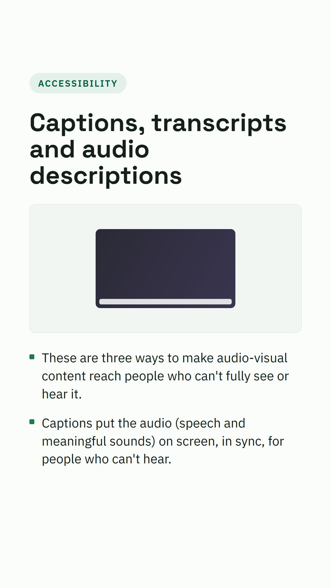 Still from the Captions, transcripts and audio descriptions video
