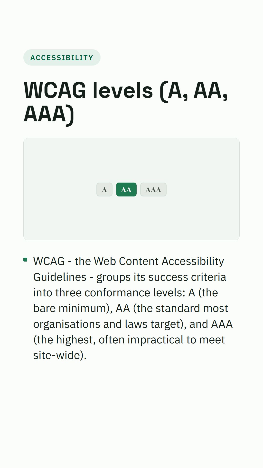 Still from the WCAG levels (A, AA, AAA) video